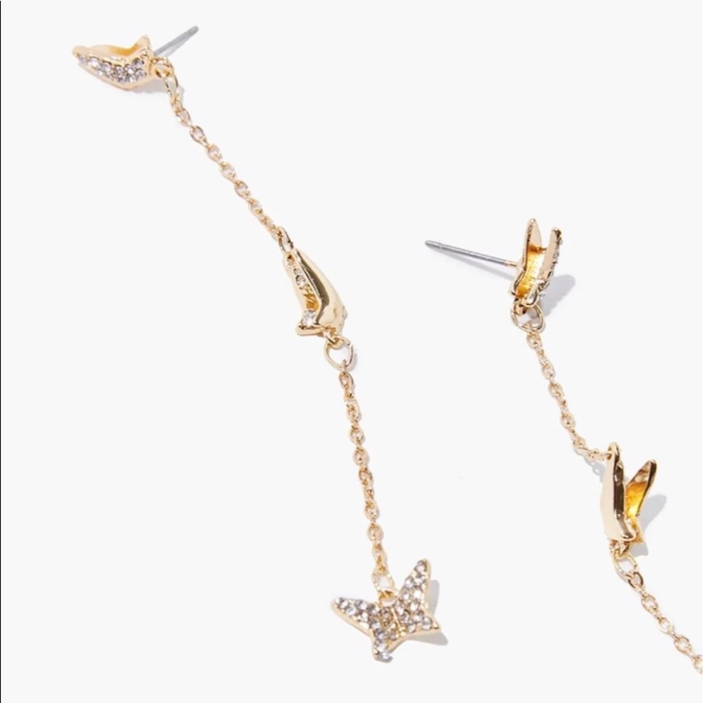 Butterfly Dangle Rhinestone Earrings - Picture 2 of 7
